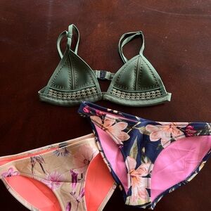 Green Bikini Top with Floral Bottoms 3 piece set